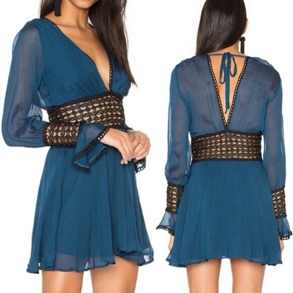 For Love and Lemons Celine Silk Blend Mini Dress in Midnight size XS - Picture 1 of 10